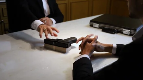 Business Manager blaming and sent gun to employee at office. Stock Footage 101912802