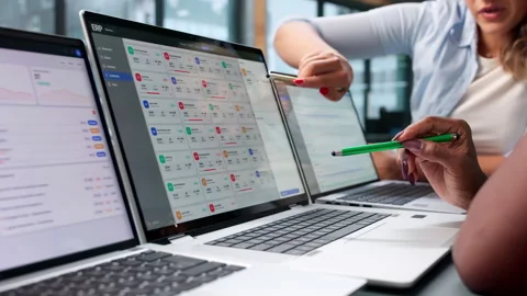 Business Manager Discusses ERP Software Solutions On Laptop Stock Footage 346319284