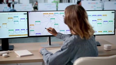 Business Manager Efficiently Monitors Automated Workflow Processes Video stock 336371950
