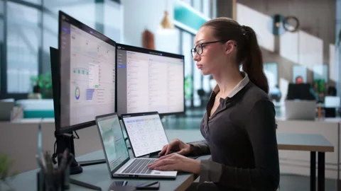 Business Manager Using Laptop Stock Footage 345859309
