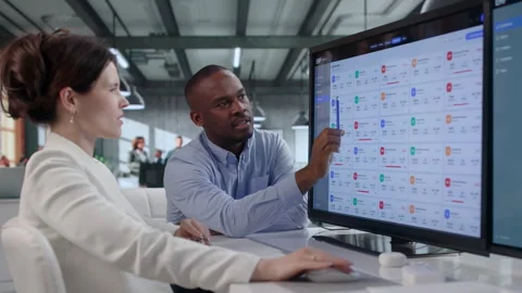Business Managers Discuss Integrated ERP System On Computer Stock Footage 341004840