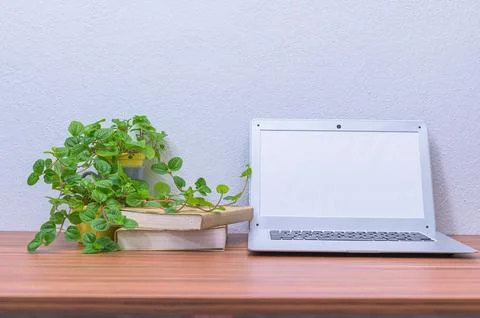 Business man's notebook computer is at the desk Stock Photos