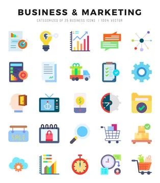Business &amp; Marketing elements. Flat web icon set. Simple vector illustration. Stock Illustration