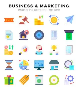 Business &amp; Marketing elements. Flat web icon set. Simple vector illustration. Stock Illustration