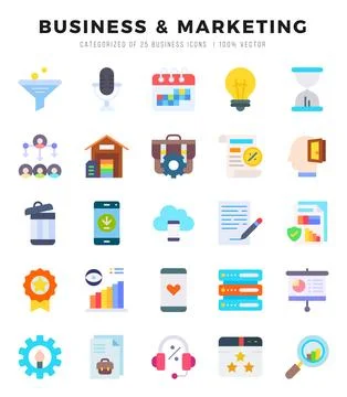 Business &amp; Marketing elements. Flat web icon set. Simple vector illustration. Stock Illustration