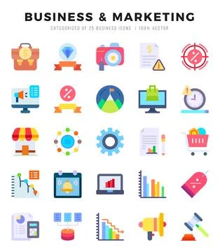 Business &amp; Marketing elements. Flat web icon set. Simple vector illustration. Stock Illustration