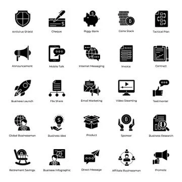 Business Marketing Solid Vectors Pack Stock Illustration