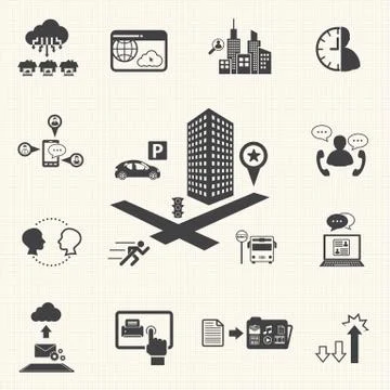 Business meeting and Cloud computing icons set. Stock Illustration