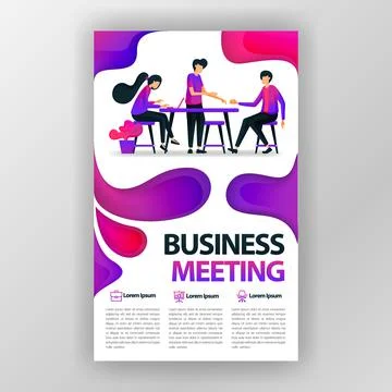 Business meeting design concept poster with flat cartoon illustration. flyer  Stock Illustration