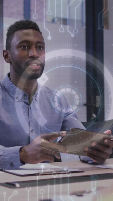 Business meeting with digital data processing animation over diverse colleagues Stock Footage 319811659