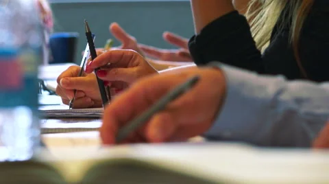 Business meeting, office - close up shot on hands - writing, taking notes 2 Stock Footage