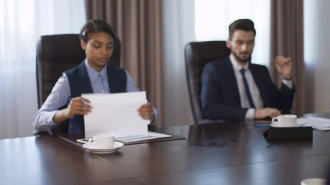 Business meeting, process of transferring documents between businessmen Stock Footage 121942957