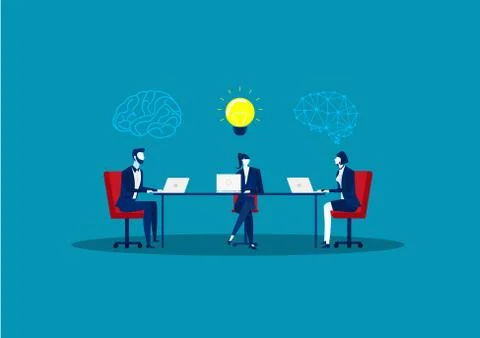 Business meeting on table create idea, team leader, thinking man with idea bulb Stock Illustration