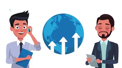 Business men coworkers using technology gadgets and world planet with stati.. Stock Footage 334092280