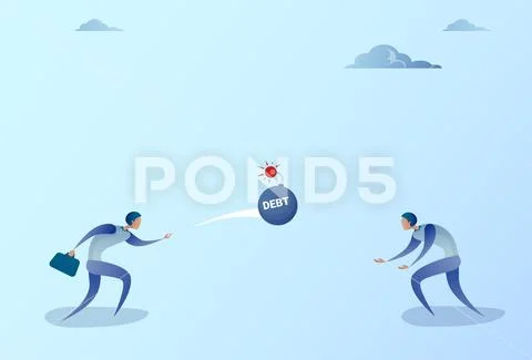 Business Men Throwing Each Other Bomb Credit Debt Finance Crisis Concept Stock Illustration
