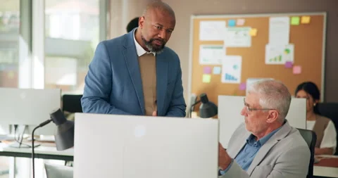 Business men, training and discussion with computer for blog idea, inspiration Stock Footage 321116964