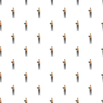 Business men working on laptops seamless pattern Stock Illustration