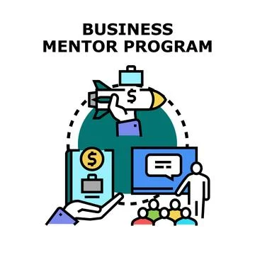Business mentor program guiding startup growth and entrepreneur success Ilustração Stock