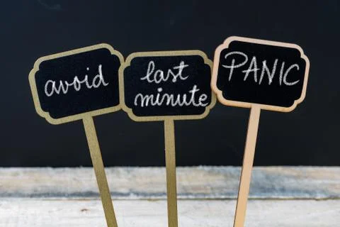 Business message AVOID LAST MINUTE PANIC Stock Photos