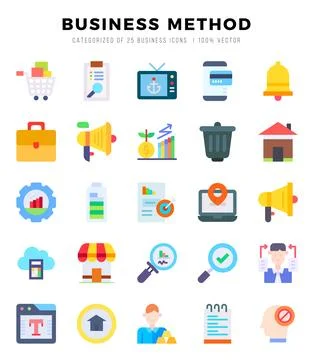 Business Method elements. Flat web icon set. Simple vector illustration. Illustrazione stock