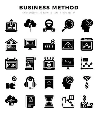 Business Method elements. Glyph web icon set. Simple vector illustration. Illustrazione stock