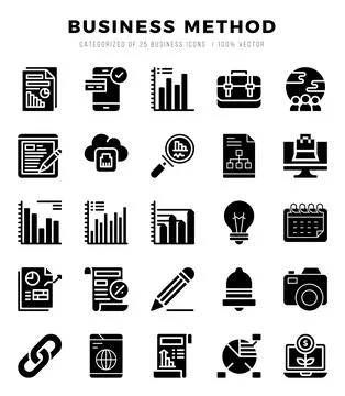 Business Method elements. Glyph web icon set. Simple vector illustration. Stock Illustration