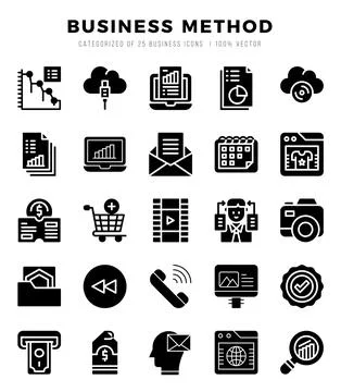 Business Method elements. Glyph web icon set. Simple vector illustration. Stock Illustration