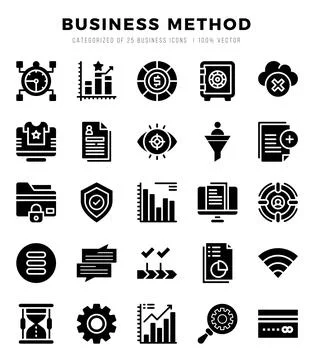 Business Method elements. Glyph web icon set. Simple vector illustration. 스톡 일러스트