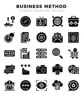 Business Method elements. Glyph web icon set. Simple vector illustration. Stock Illustration