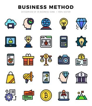 Business Method elements. Lineal Color web icon set. Simple vector illustra.. Stock Illustration