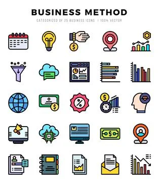 Business Method elements. Lineal Color web icon set. Simple vector illustra.. Stock Illustration