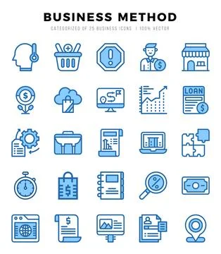 Business Method elements. Two Color web icon set. Simple vector illustration. Stock Illustration
