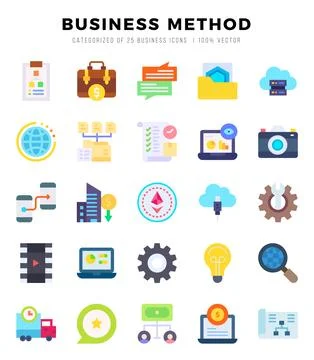 Business Method Flat icons collection. 25 icon set. Vector illustration. Stock Illustration
