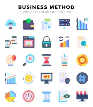 Business Method Flat icons collection. 25 icon set in a Flat design. Stock Illustration