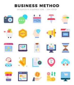 Business Method Flat icons collection. 25 icon set. Vector illustration. Stock Illustration