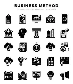 Business Method Icon Pack 25 Vector Symbols for Web Design. Stock Illustration