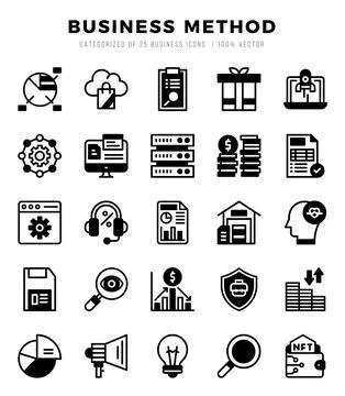 Business Method Icon Pack 25 Vector Symbols for Web Design. Stock Illustration