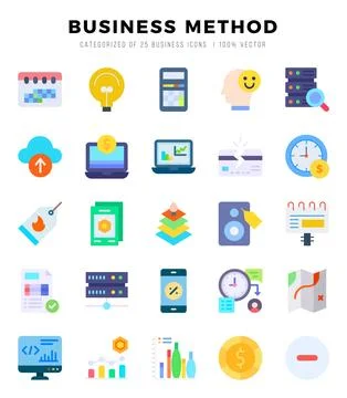 Business Method Icon Pack 25 Vector Symbols for Web Design. Stock Illustration