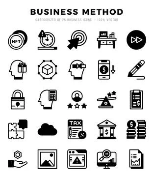 Business Method Icon Pack 25 Vector Symbols for Web Design. 스톡 일러스트