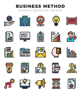 Business Method Icon Pack 25 Vector Symbols for Web Design. Stock Illustration