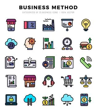 Business Method Icon Pack 25 Vector Symbols for Web Design. Stock Illustration