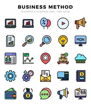 Business Method Icon Pack 25 Vector Symbols for Web Design. Stock Illustration