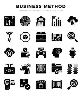 Business Method Icons bundle. Glyph style Icons. Vector illustration. Stock Illustration