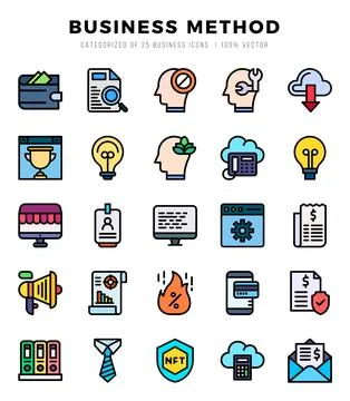 Business Method Icons bundle. Lineal Color style Icons. Vector illustration. Stock Illustration