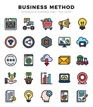 Business Method Icons bundle. Lineal Color style Icons. Vector illustration. Stock Illustration