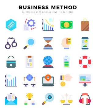 Business Method Icons Pack. Flat icons set. Flat icon collection set. Simpl.. Stock Illustration