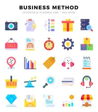 Business Method Icons Pack. Flat icons set. Flat icon collection set. Simpl.. Stock Illustration