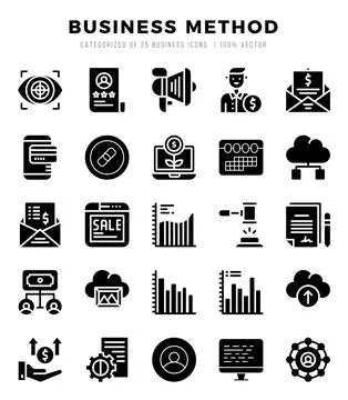 Business Method icons Pack. Glyph icons set. Business Method collection set. Stock Illustration