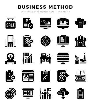 Business Method Icons Pack. Glyph icons set. Glyph icon collection set. Stock-Illustration
