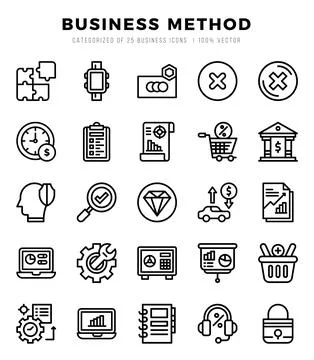 Business Method icons Pack. Lineal icons set. Business Method collection set. Stock Illustration